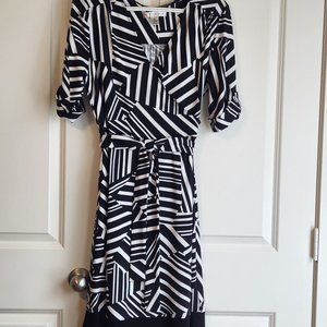 AA Studio AA brand black & white geometric stripe design, knee length dress